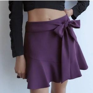 zara purple tie skirt